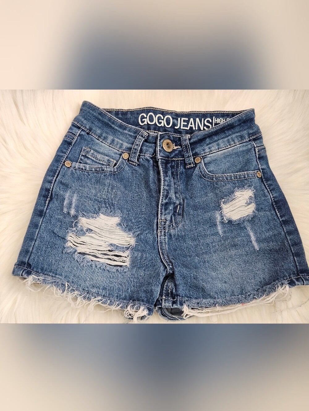GOGO JEANS High Rise Ripped Denim Shorts